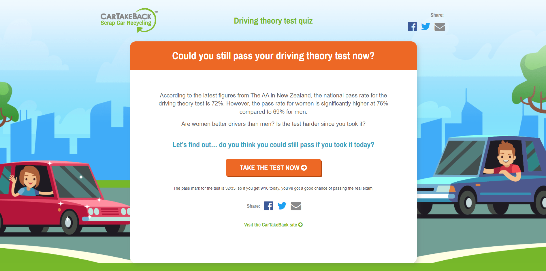 Screenshot of the first page of our driving theory test quiz