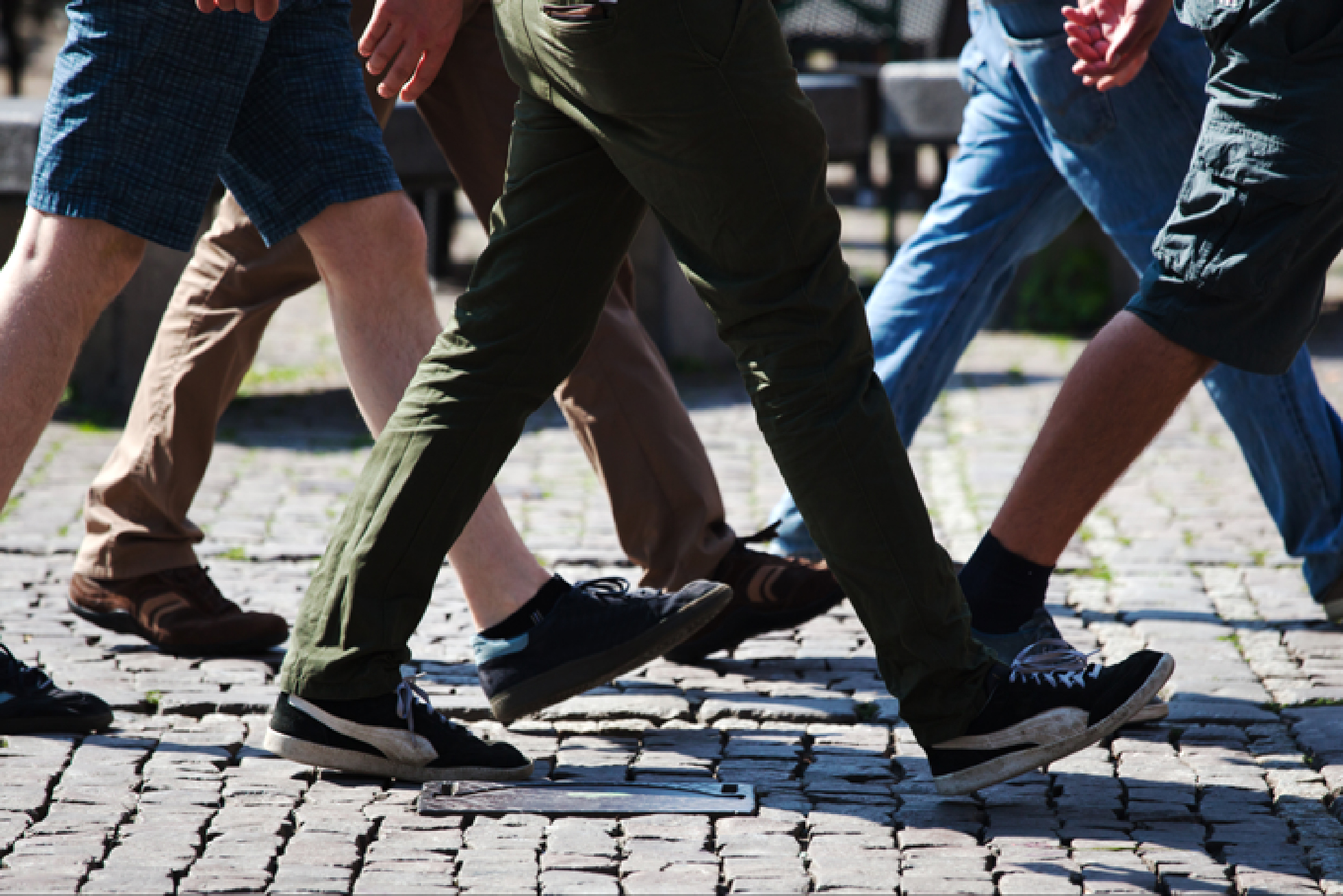 Photo of people's legs walking on a path