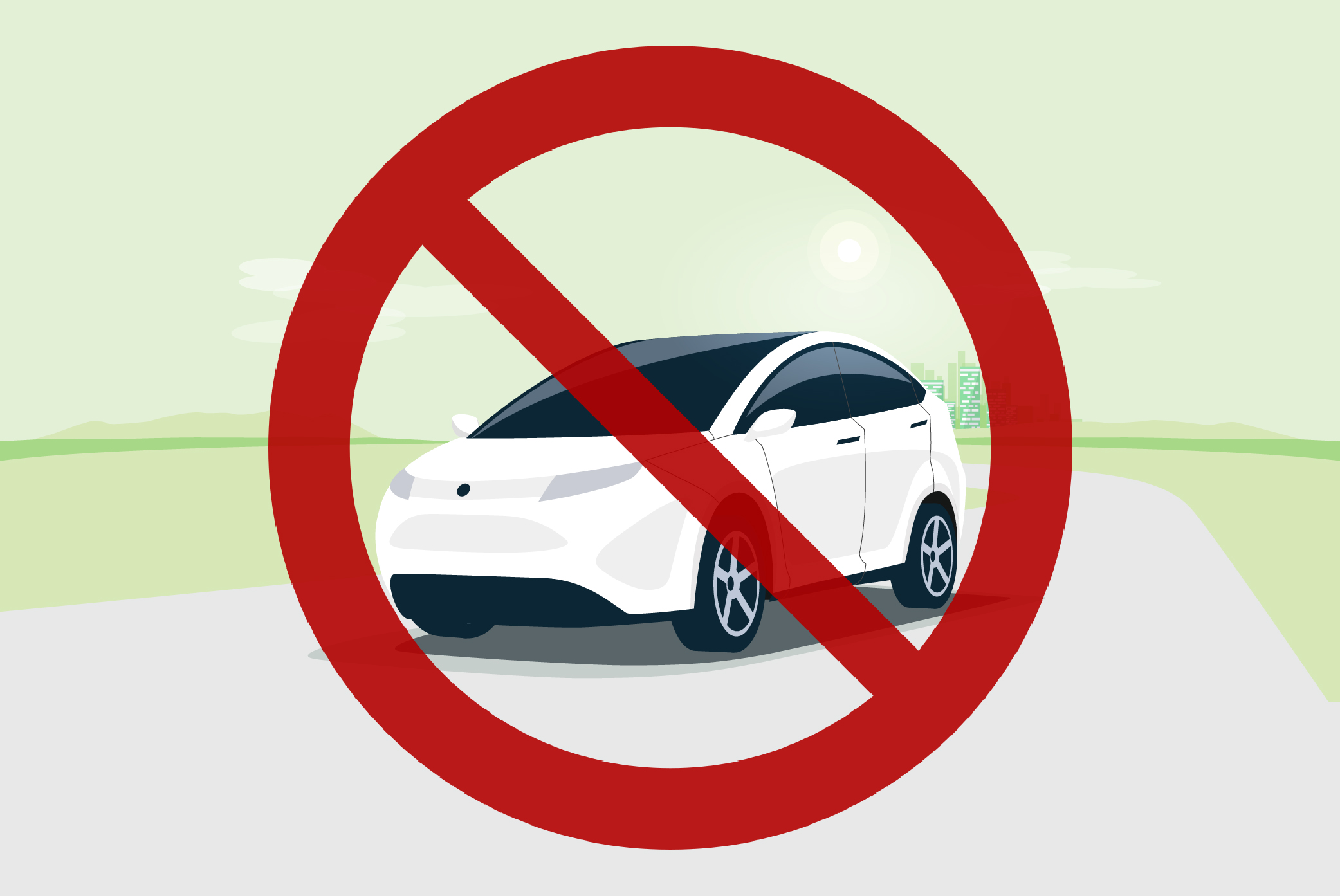 Illustration of a white car with a red no symbol over it