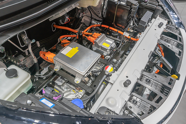 A photo of an electric vehicle battery within the vehicle