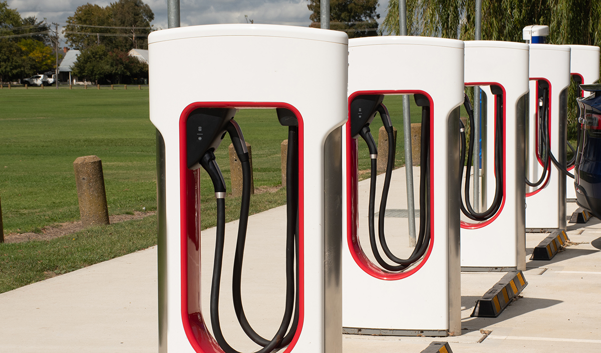 Line of EV charging stations