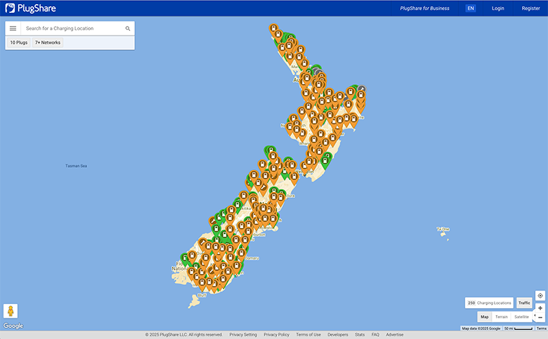 Plugshare EV charging NZ map