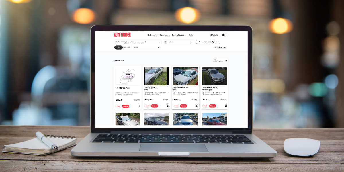 Car sales website on laptop screen